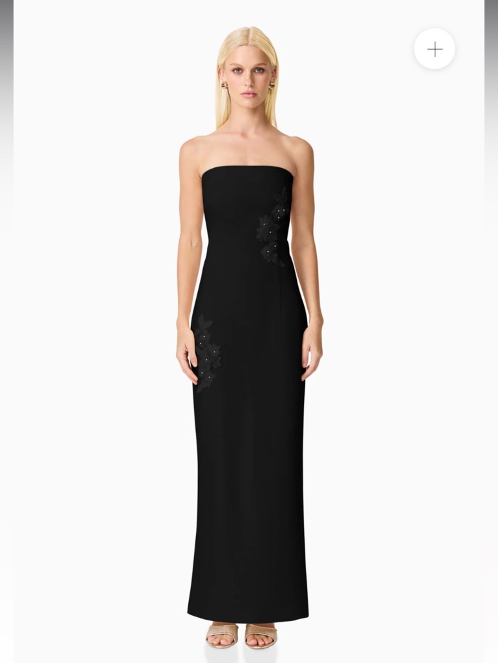 elliatt evee black 3d floral applique strapless fitted maxi dress LBD Large NEW - Picture 12 of 12